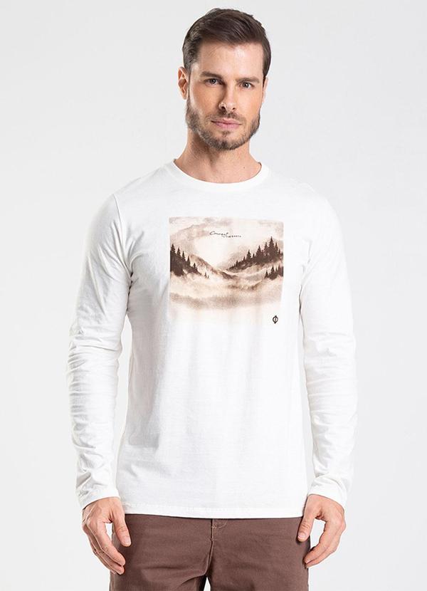 Camiseta Manga Longa com Estampa Bege
