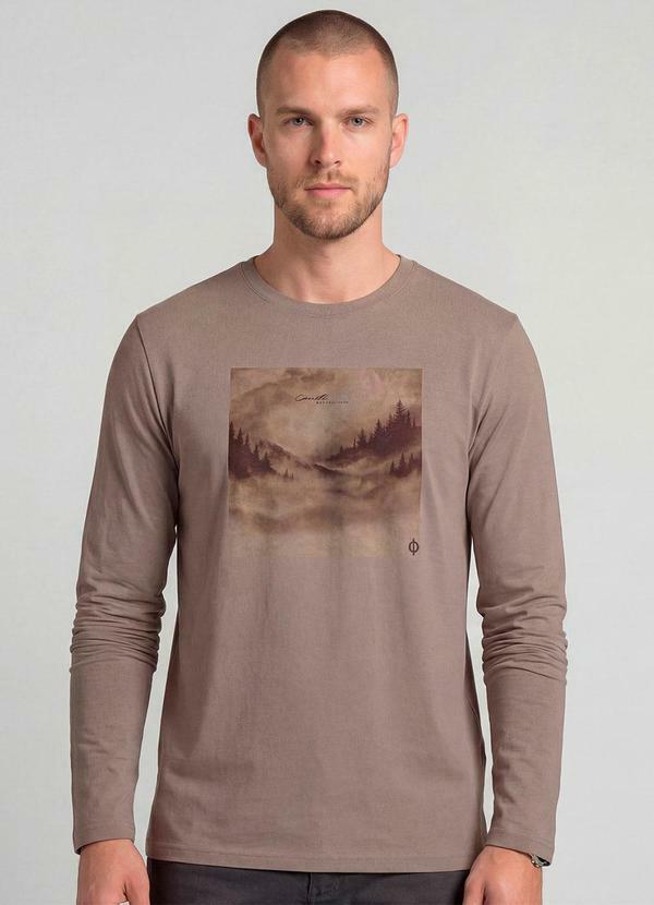 Camiseta Manga Longa com Estampa Marrom