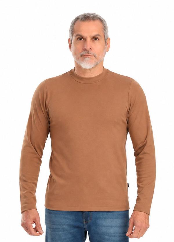 Camiseta Manga Longa Fleece Mesclado Camurça