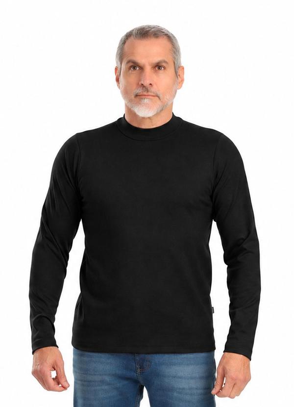Camiseta Manga Longa Fleece Mesclado Preto