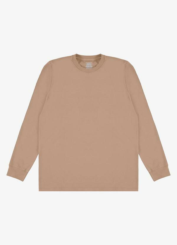 Camiseta Manga Longa Meia Malha Básico Marrom