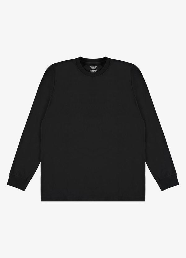 Camiseta Manga Longa Meia Malha Básico Preto