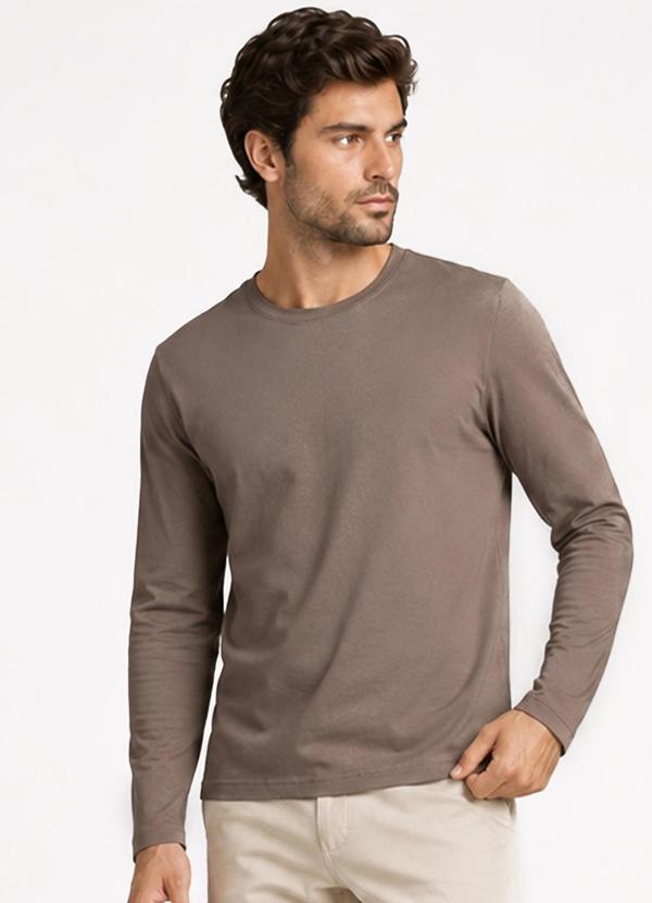 Camiseta Manga Longa Meia Malha Masculina Marrom