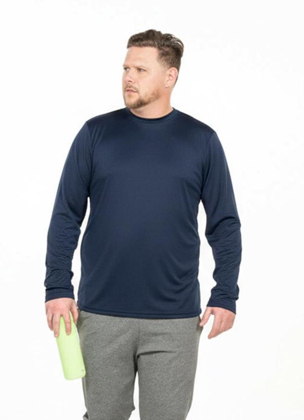Camiseta Manga Longa Plus Size Azul