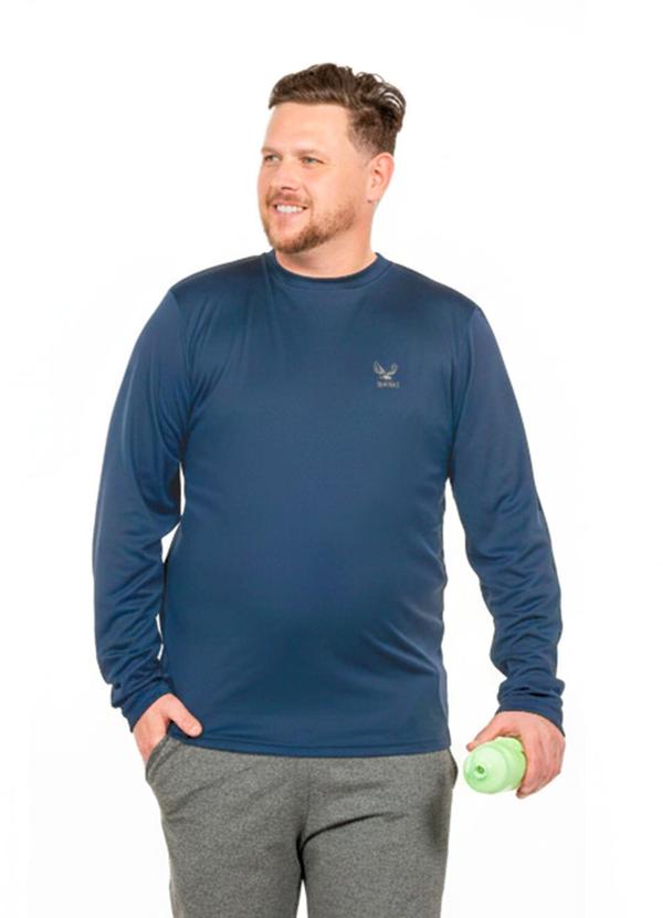 Camiseta Manga Longa Plus Size Azul