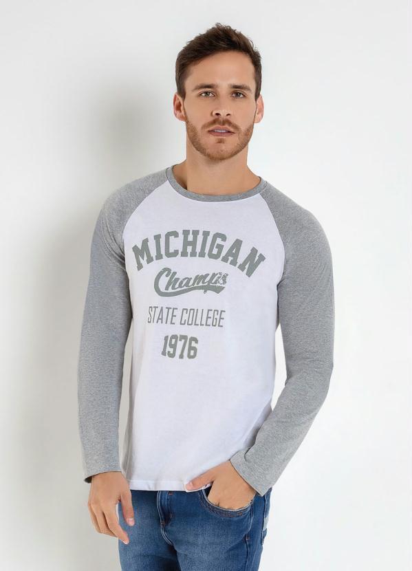 Camiseta Manga Longa Raglan Branca e Mescla