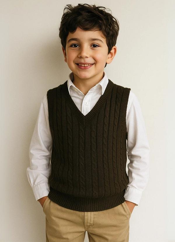 Vista 2 Colete Infantil Tricot com Decote V Verde