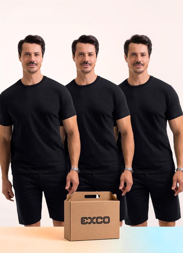 Kit 3 Camisetas em Algodão Preto