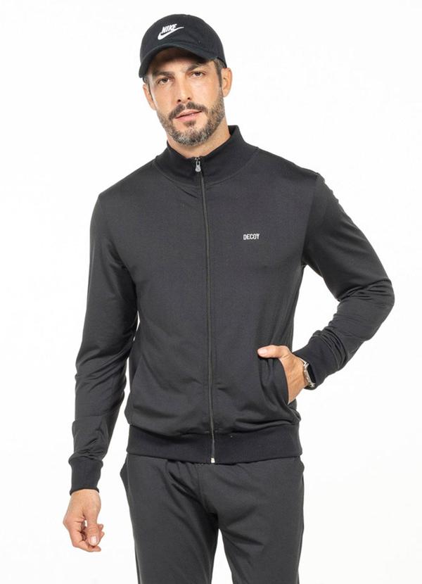 Jaqueta Felpada com Bordado Preto
