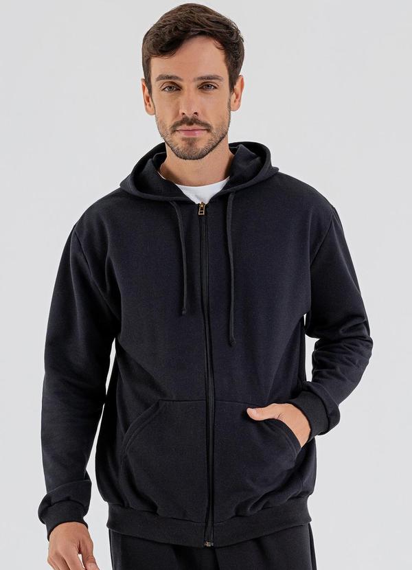 Vista 2 Jaqueta Masculina em Moletom Preto JUST BASIC JUST BASIC