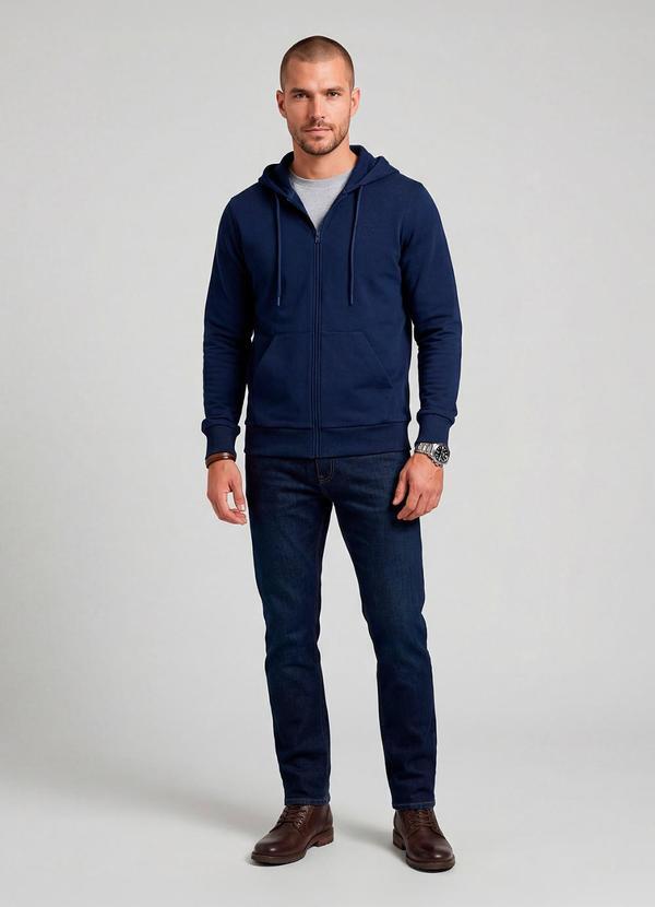 Jaqueta Masculina Moletom com Capuz Azul