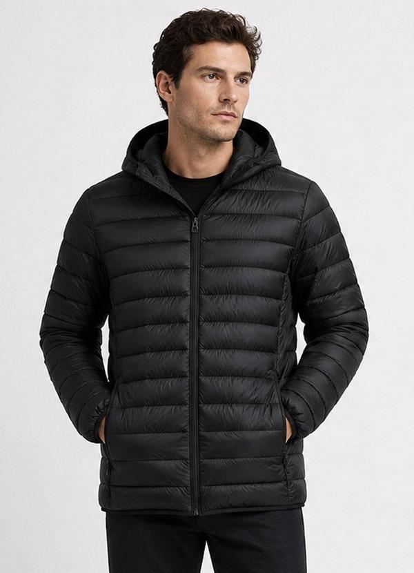 Jaqueta Masculina Puffer com Capuz Preto