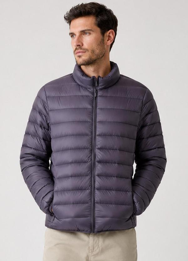 Jaqueta Masculina Puffer em Poliamida Cinza