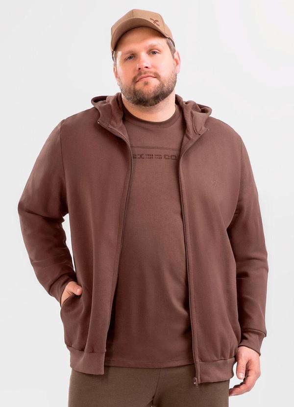 Jaqueta Plus Size em Moletom Peluciado Marrom Es
