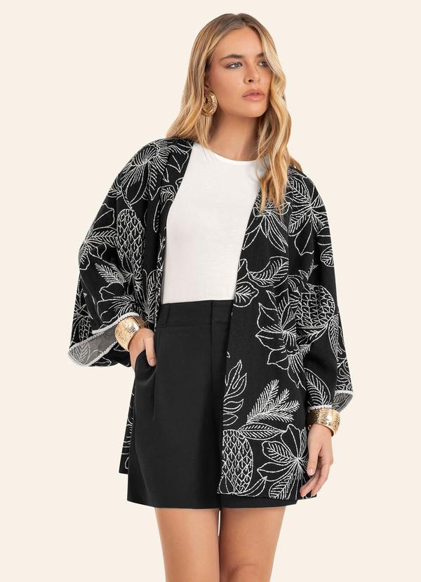 Kimono Feminio com Manga Ampla Preto