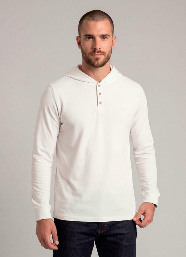 Camiseta Manga Longa com Capuz de Malhão Bege