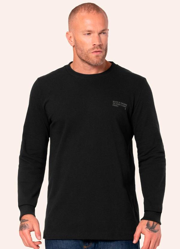 Camiseta Manga Longa Meia Malha Preto