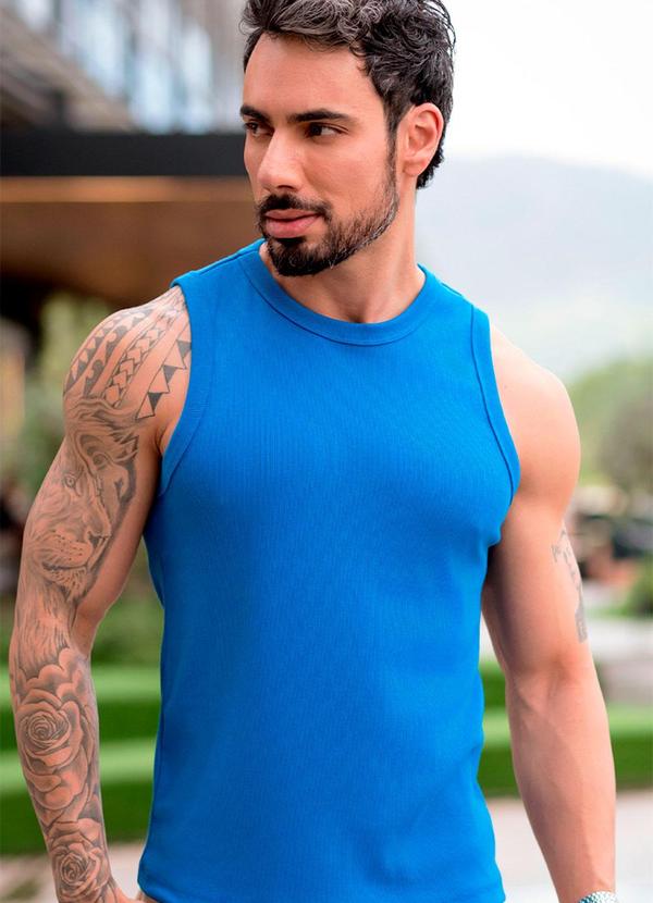 Regata Canelada Basic Masculina Azul Bic