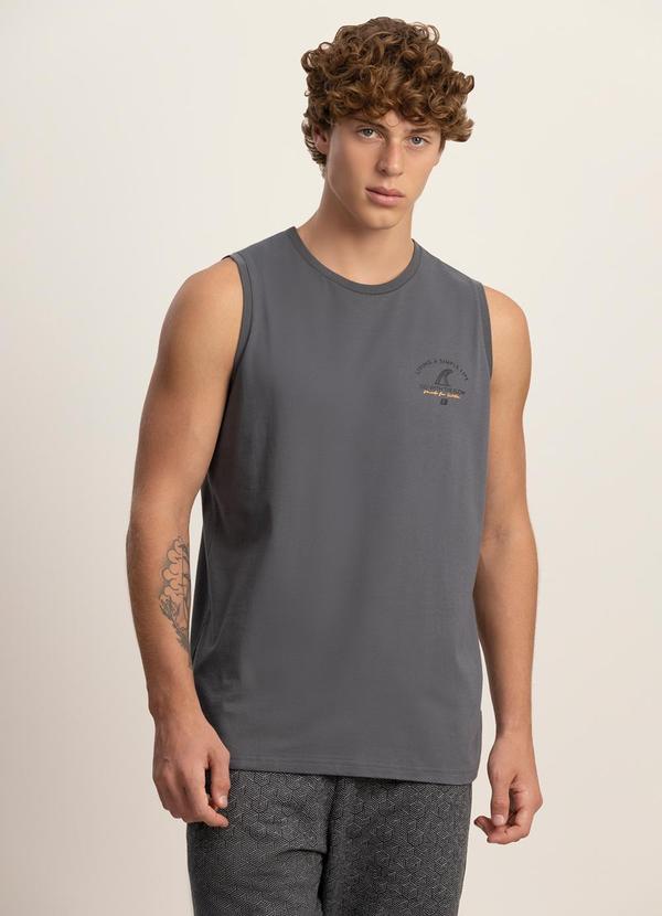 Vista 2 Regata Masculina com Estampa em Meia Malha Cinza Fico Fico
