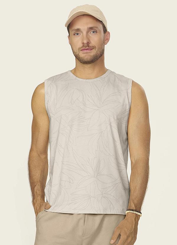 Regata Masculina Cotton Leve Estampada Bege