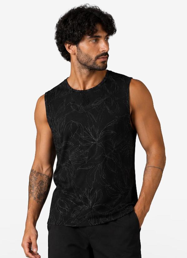 Regata Masculina Cotton Leve Estampada Preto