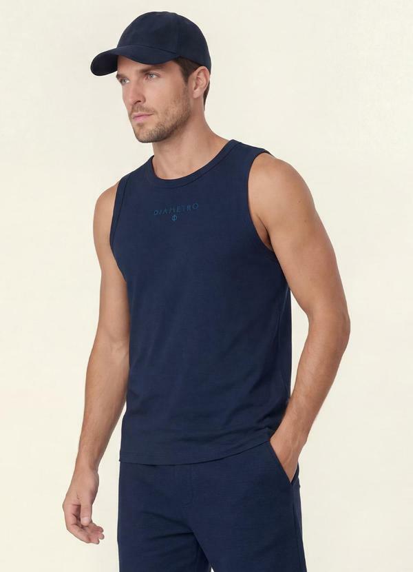 Regata Masculina Meia Malha Azul