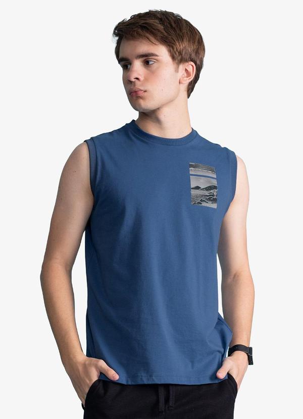 Regata Masculina Meia Malha com Estampa Azul