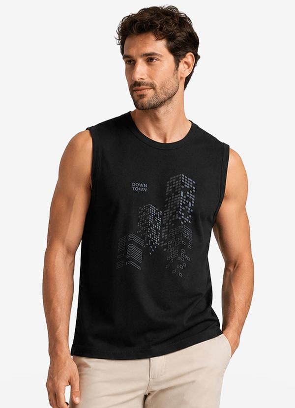 Regata Masculina Meia Malha com Estampa Preto