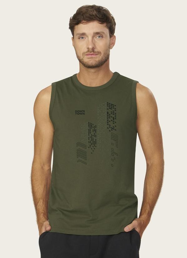 Regata Masculina Meia Malha com Estampa Verde