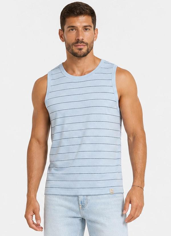 Regata Masculina Meia Malha Linho Azul