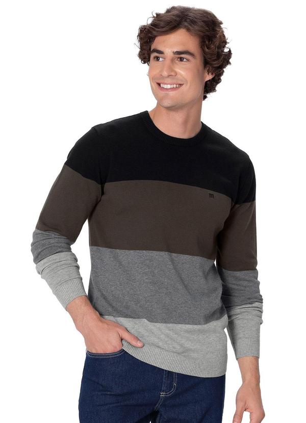 Blusão Suéter Tricot Listrado Cinza Chumbo