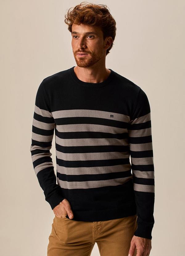 Blusão Suéter Tricot Listrado Preto