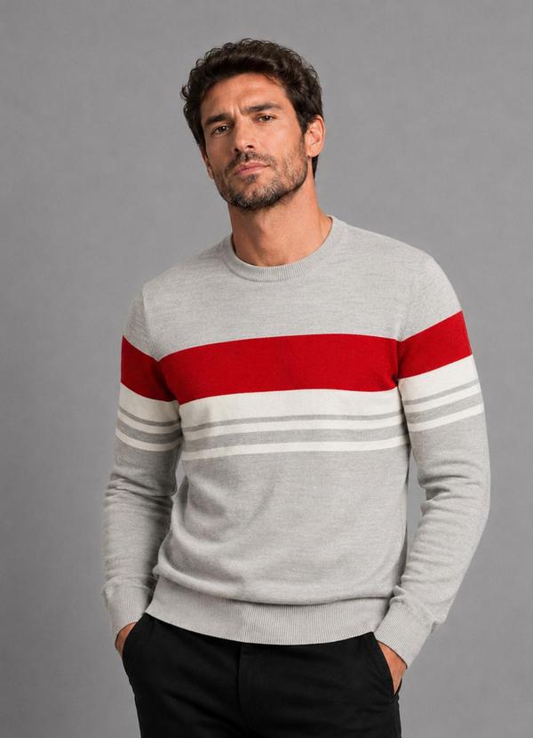 Suéter Masculino Listrado Tricot Cinza
