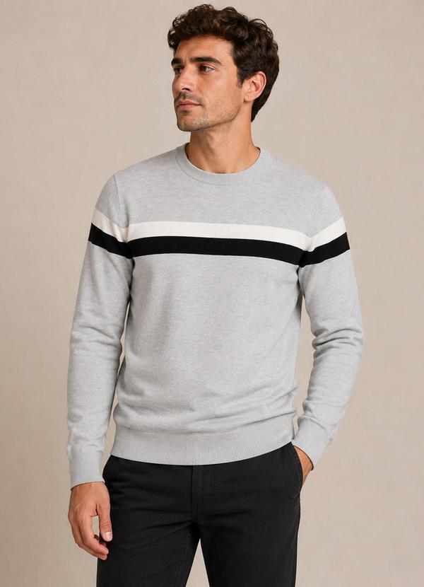 Suéter Masculino Listrado Tricot Cinza