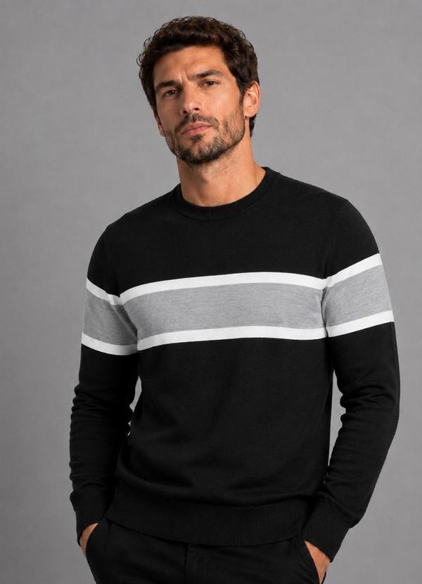 Suéter Masculino Listrado Tricot Preto