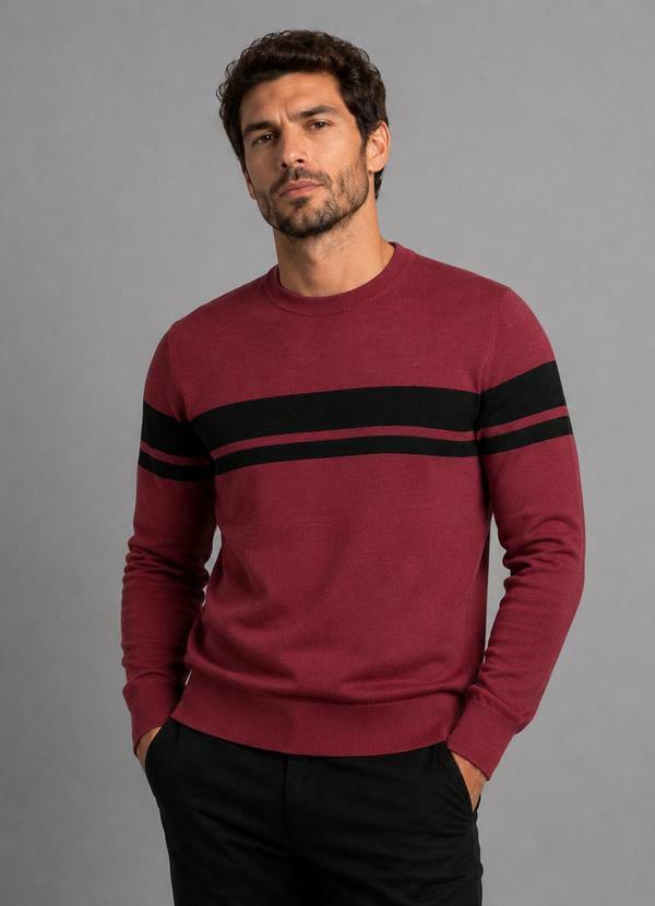 Suéter Masculino Listrado Tricot Vermelho