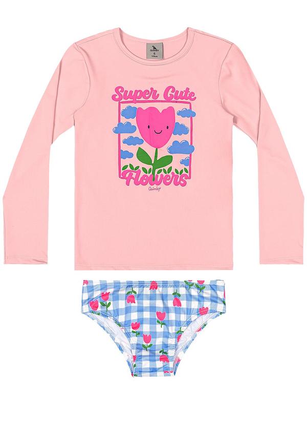 Vista 2 Biquíni com Flores Infantil Quimby Rosa Quimby
