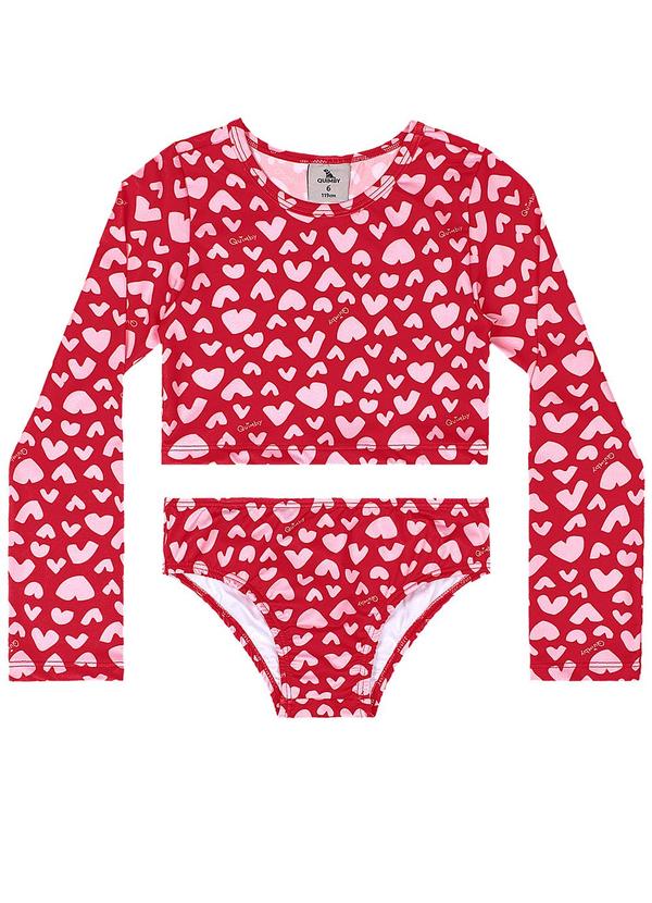 Vista 2 Biquíni Manga Longa Infantil Quimby Vermelho Quimby