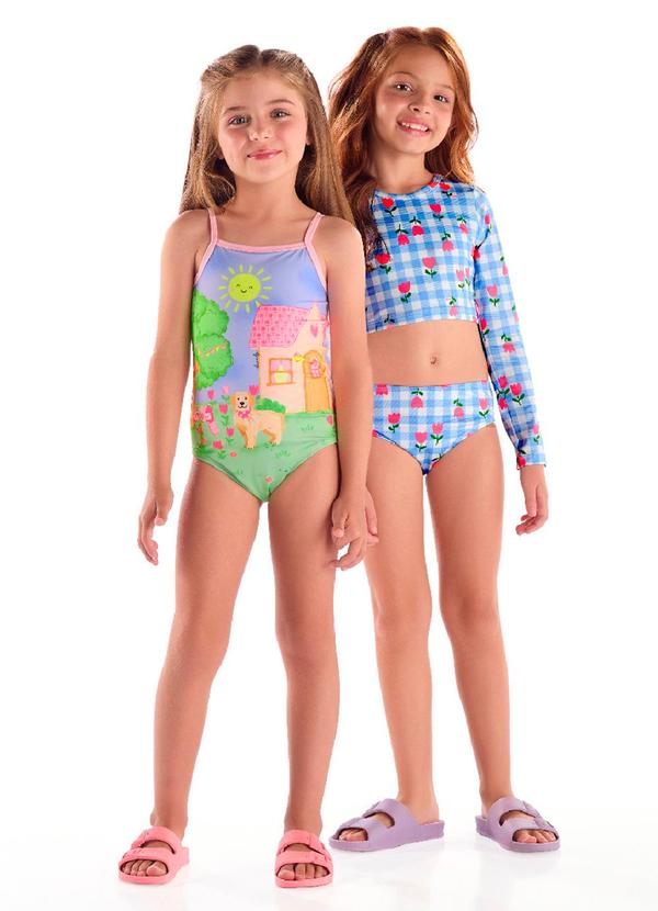 Vista 2 Biquíni Manga Longa Infantil Uv Dry Azul Quimby Quimby