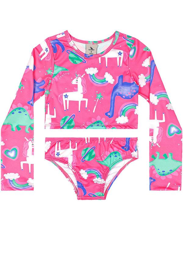 Vista 2 Biquíni Manga Longa Infantil Uv Dry Quimby Rosa Quimby