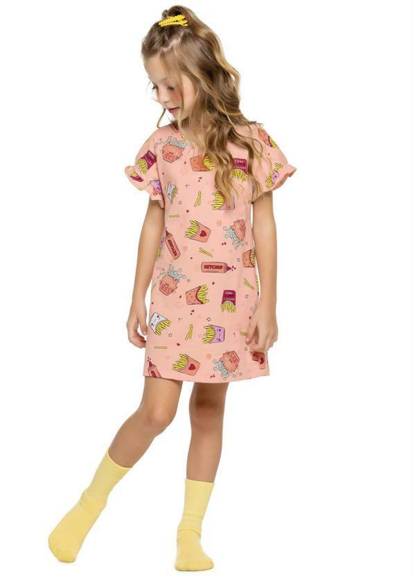 Vista 2 Camisola Infantil Feminina Snacks Rosa Trick Nick Trick Nick