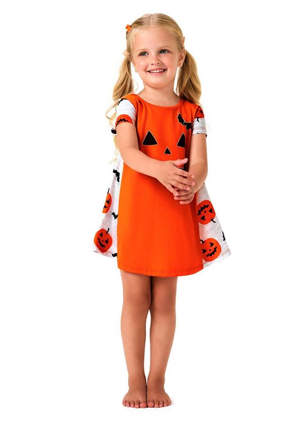 Vista 2 Pijama Infantil Menina Halloween Laranja Kyly Kyly