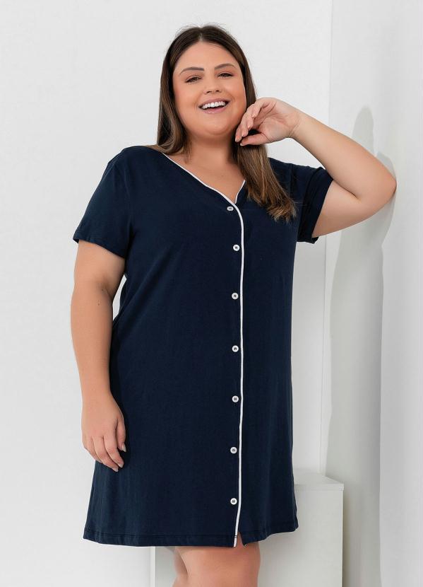 Camisola Plus Size Marinho com Botões Funcionais