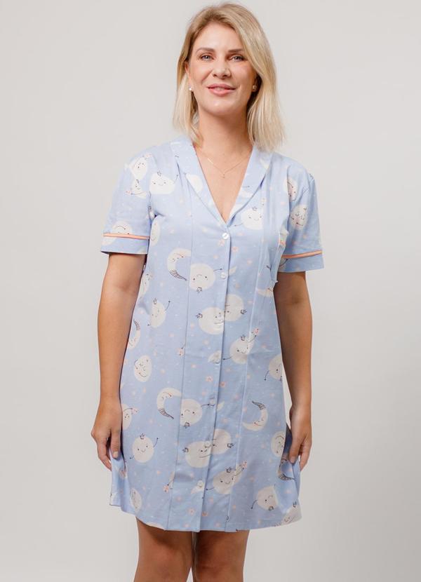 Camisola Americana Manga Curta Algodão Azul