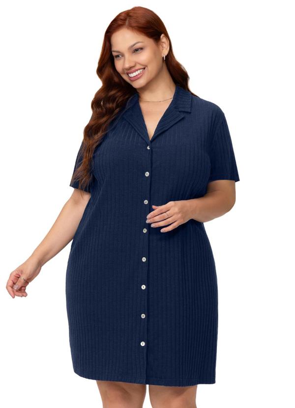 Camisola Americana Plus Feminino Manga Azul