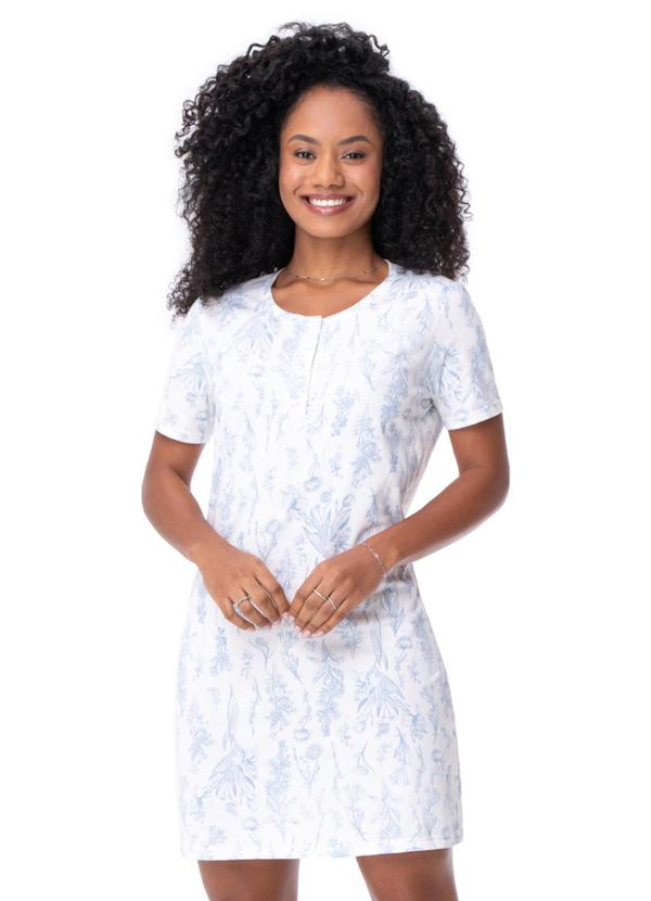 Camisola Feminina Manga Curta em Algodão Azul