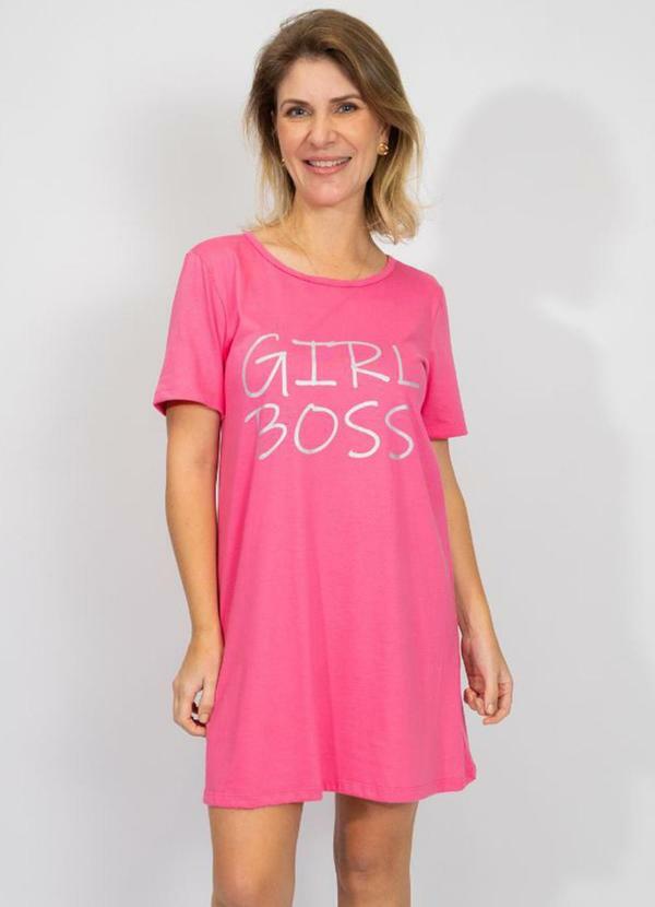 Camisola Manga Curta Algodão Girl Boss Pink