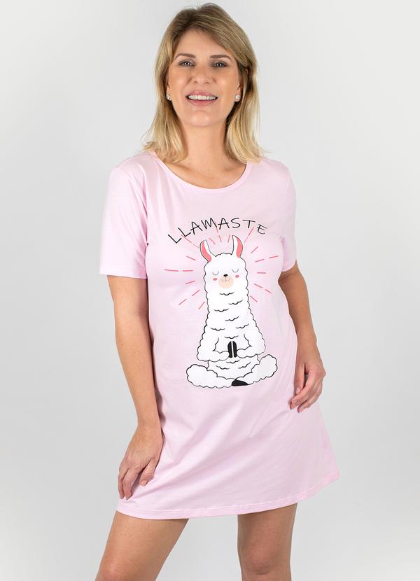 Camisola Manga Curta Algodão Lhamaste Rosa
