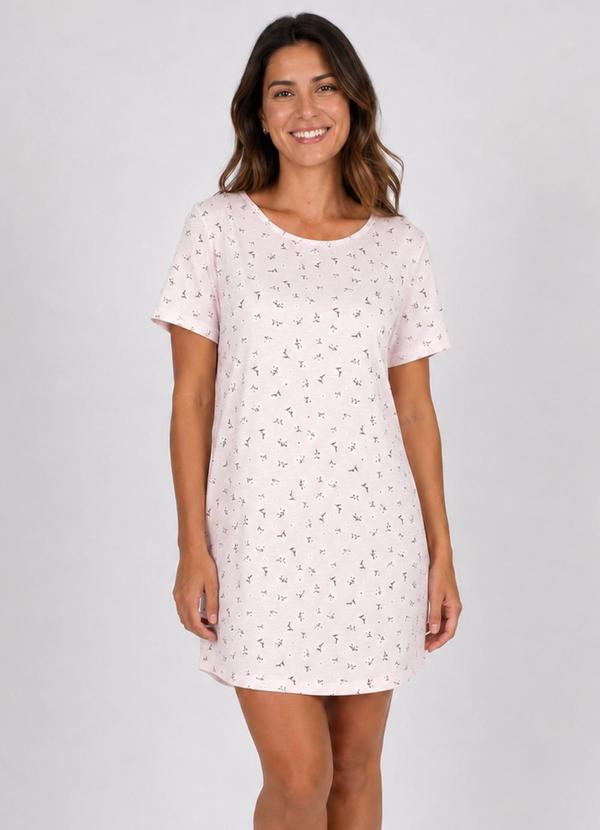 Camisola Manga Curta Poliviscose Floral Rosa