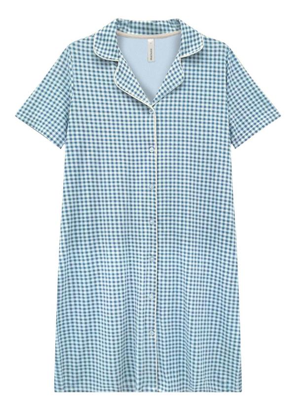 Camisola Vichy em Viscose Azul Claro